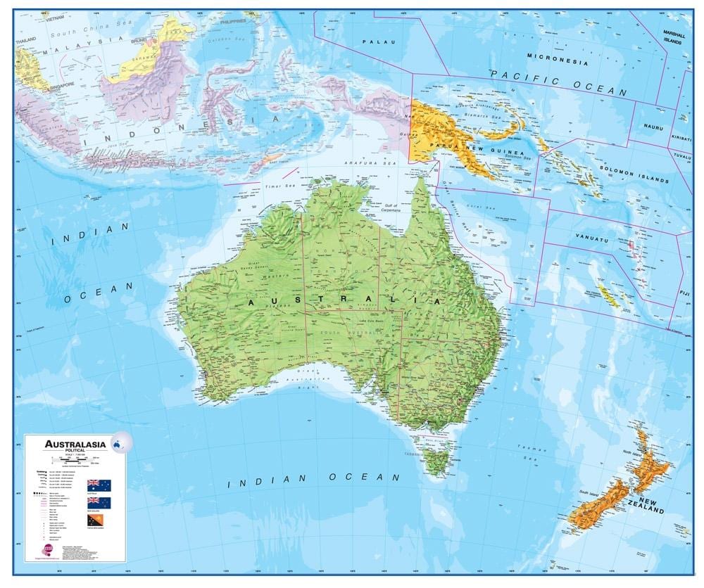 Map austraalia ja uus-meremaa füüsilise
