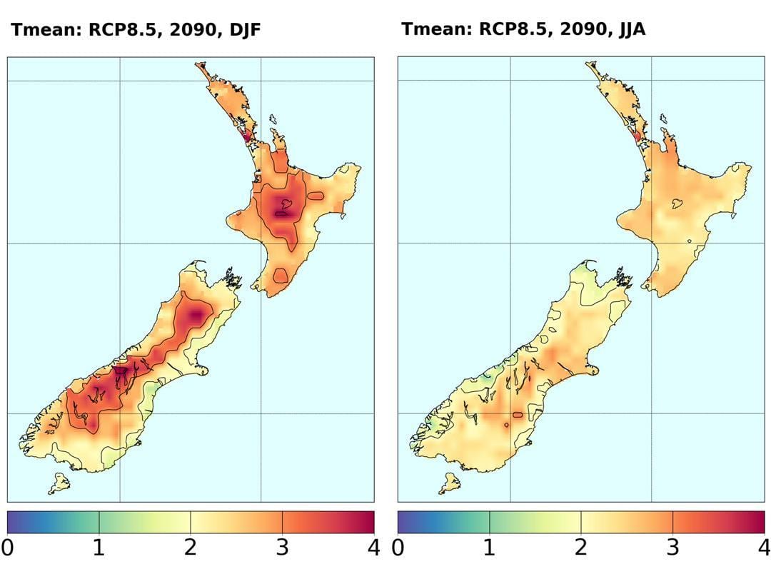 Kaart, uus-meremaa temperatuur