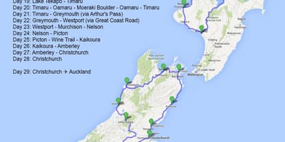 Kaart, uus-meremaa road trip